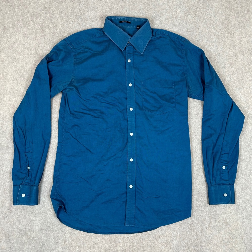 Park Avenue Button Down Shirt‎ Mens 15 3/8 Teal Blue Slim Fit Cotton Long Sleeve